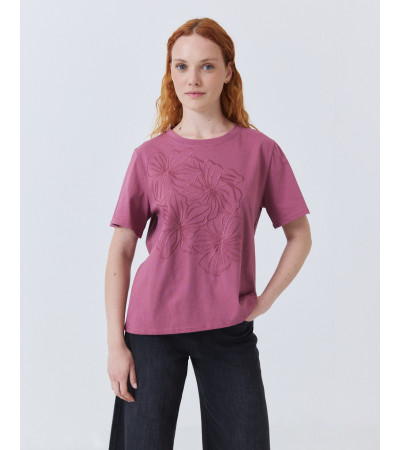 CAMISETA DE ALGODÓN CON FLOR BORDADA | MULAYA