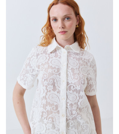 Camisa Estilo Polo de Encaje Floral | MULAYA