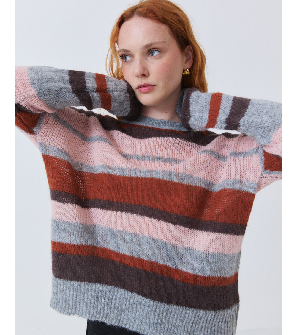 Jersey de Rayas con Cuello Redondo y Rib | MULAYA