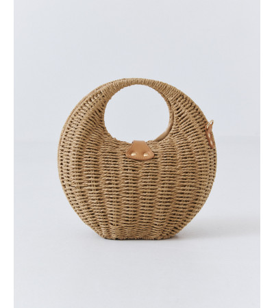 BOLSO REDONDO DE RAFIA CON ASA RÍGIDA Y BANDOLERA | MULAYA