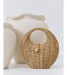BOLSO REDONDO DE RAFIA CON ASA RÍGIDA Y BANDOLERA | MULAYA