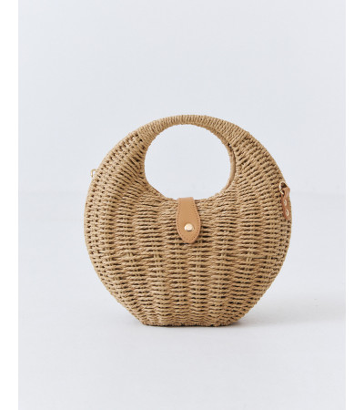 BOLSO REDONDO DE RAFIA CON ASA RÍGIDA Y BANDOLERA | MULAYA