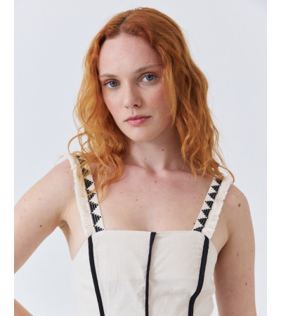 VESTIDO LARGO ESCOTE CUADRADO Y DETALLE ETNICO | MULAYA