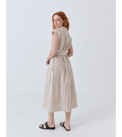 Vestido Largo de Rayas con Cinturón y Lino | MULAYA