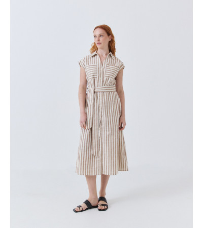 Vestido Largo de Rayas con Cinturón y Lino | MULAYA