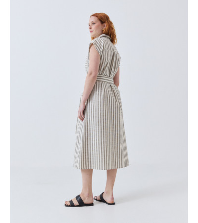 Vestido Largo de Rayas con Cinturón y Lino | MULAYA