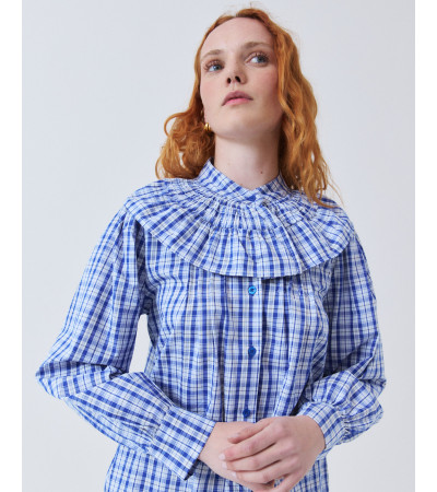 CAMISA DE ALGODÓN A CUADROS CON CUELLO VOLANTE | MULAYA