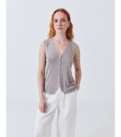 CHALECO DE PUNTO BRILLANTE CON ESCOTE EN V | MULAYA