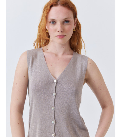 CHALECO DE PUNTO BRILLANTE CON ESCOTE EN V | MULAYA