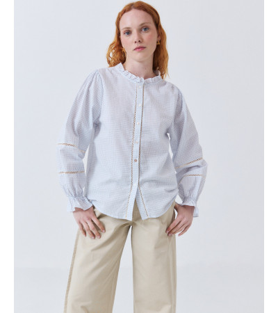 CAMISA DE CUADROS CON CUELLO VOLANTES Y ENCAJE | MULAYA