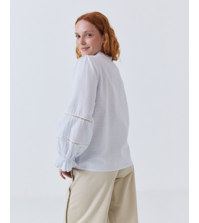 CAMISA DE CUADROS CON CUELLO VOLANTES Y ENCAJE | MULAYA