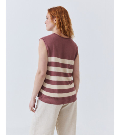 CHALECO DE PUNTO A RAYAS CON BOTONES LATERALES | MULAYA