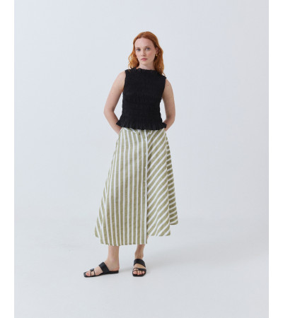 FALDA MIDI DE RAYAS CON BOTONES Y HILO BRILLANTE | MULAYA