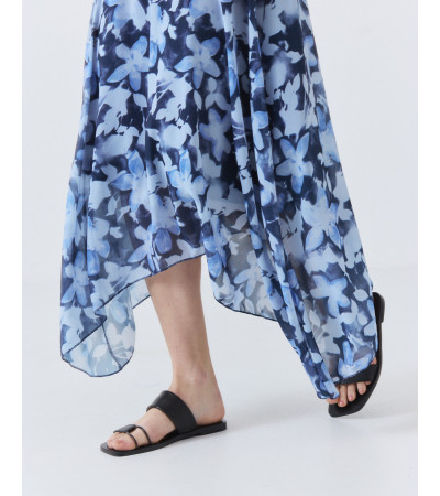 Falda Midi Asimétrica Estampada de Flores | MULAYA