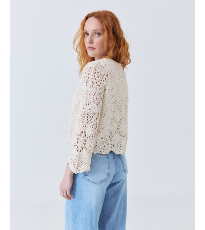 CÁRDIGAN DE ALGODÓN EN CROCHET CON CUELLO V | MULAYA