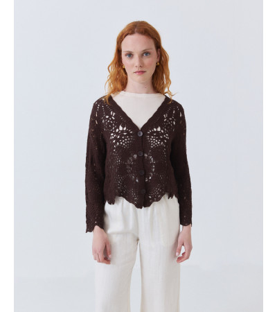 CÁRDIGAN DE ALGODÓN EN CROCHET CON CUELLO V | MULAYA