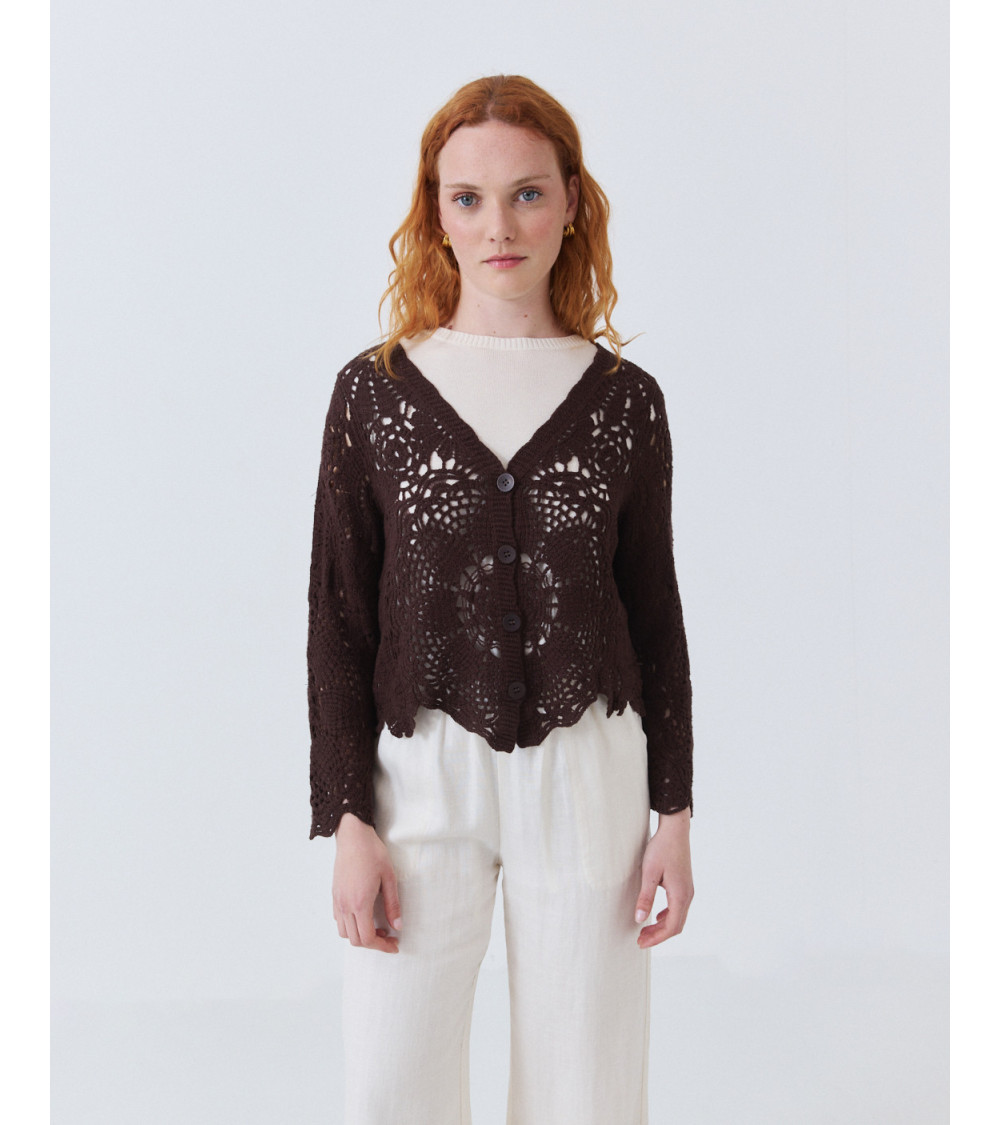 CÁRDIGAN DE ALGODÓN EN CROCHET CON CUELLO V | MULAYA