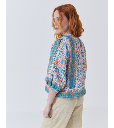 Chaqueta Estampada de Algodón con Encaje | MULAYA