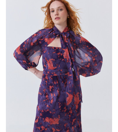 CHAL CON MANGAS Y LAZADA AL CUELLO ESTAMPADO | MULAYA