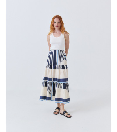 Falda Midi de Algodón con Estampado Geométrico | MULAYA