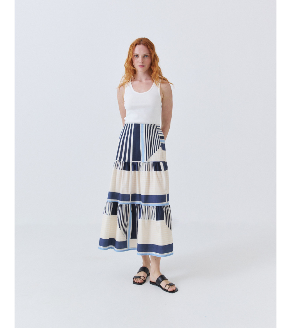 Falda Midi de Algodón con Estampado Geométrico | MULAYA