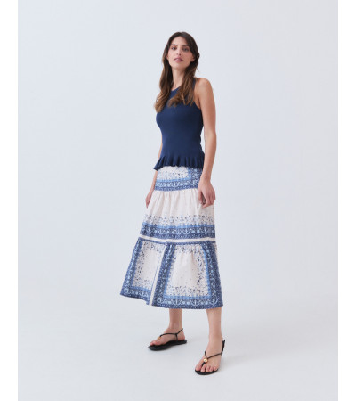 Falda Midi de Algodón con Estampado Étnico | MULAYA