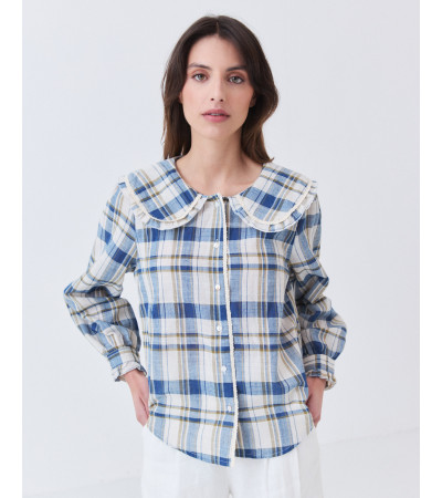 CAMISA DE CUADROS CON CUELLO BEBÉ Y ENCAJE | MULAYA