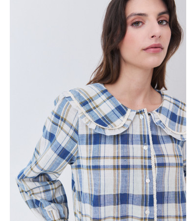 CAMISA DE CUADROS CON CUELLO BEBÉ Y ENCAJE | MULAYA