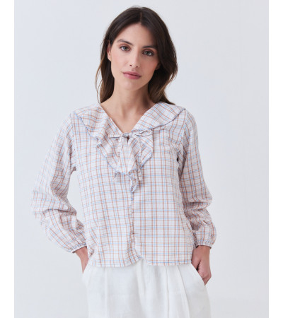 Blusa de Cuadros con Volantes y Lazado | MULAYA