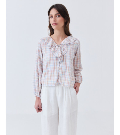 Blusa de Cuadros con Volantes y Lazado | MULAYA