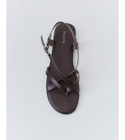 Sandalia Plana de Tiras Efecto Piel Marrón | MULAYA