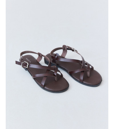 Sandalia Plana de Tiras Efecto Piel Marrón | MULAYA
