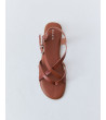 Sandalia Plana de Tiras Efecto Piel Marrón | MULAYA