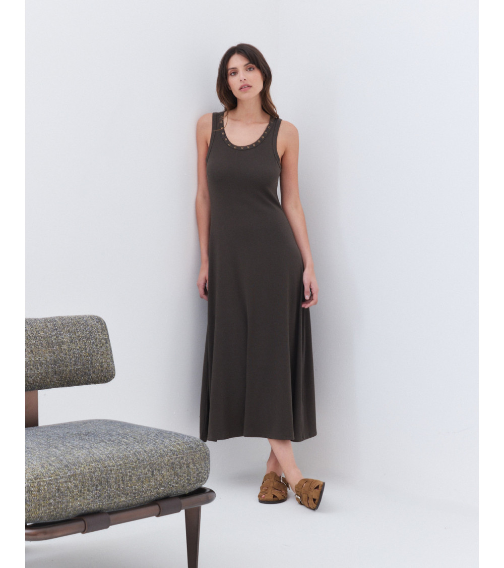 Vestido Largo Nadador con Cuello de Ojales | MULAYA