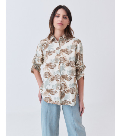 Camisa Estampado Ornamental Cuello Solapa | MULAYA