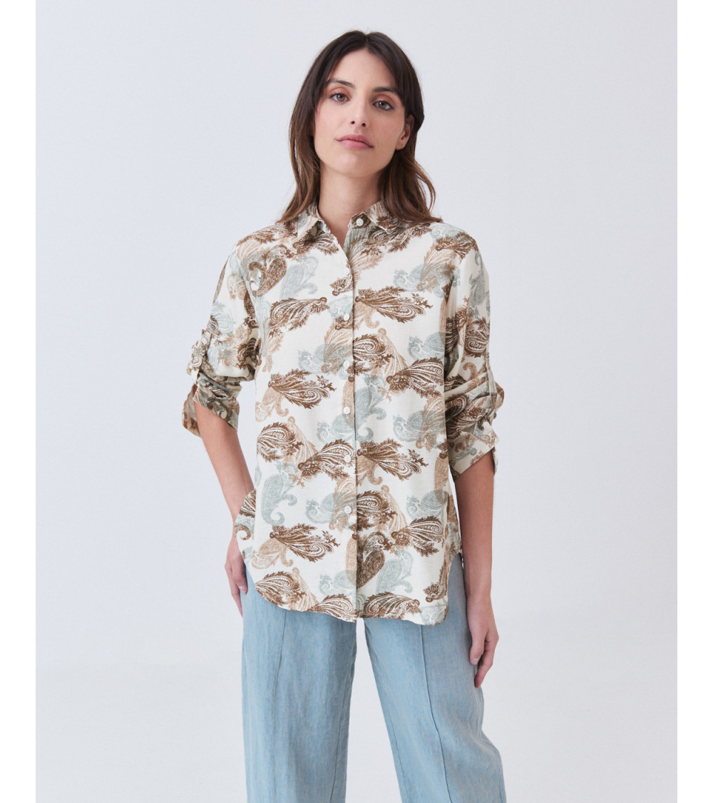 Camisa Estampado Ornamental Cuello Solapa | MULAYA