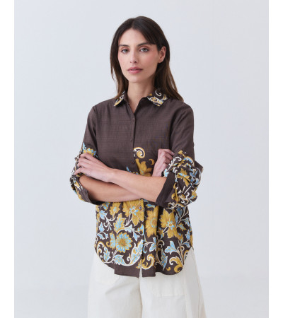 Camisa Estampada con Charreteras y Flores | MULAYA