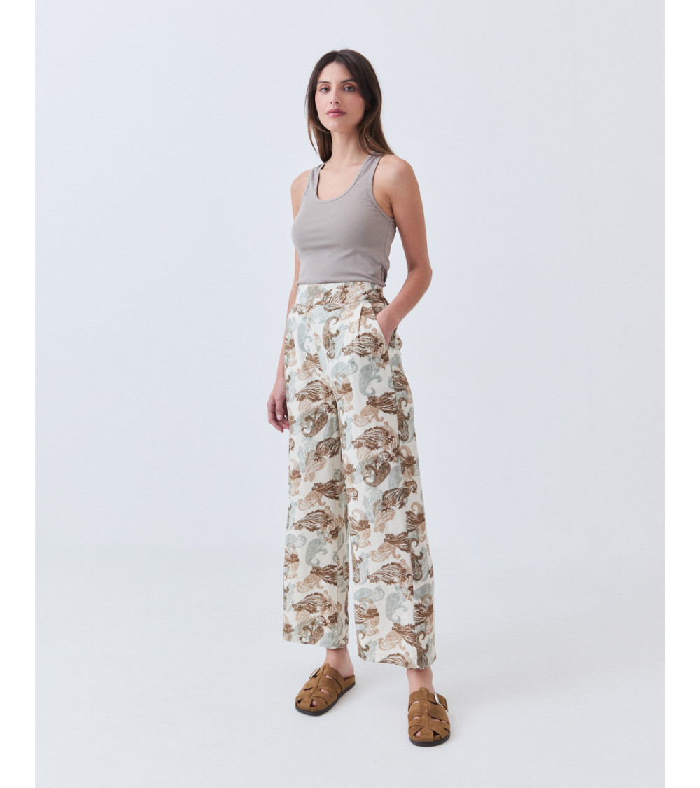 Pantalón Wide Leg Estampado con Cintura Elástica | MULAYA