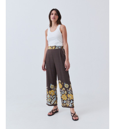 Pantalón Fluido con Estampado de Cachemir y Flores | MULAYA