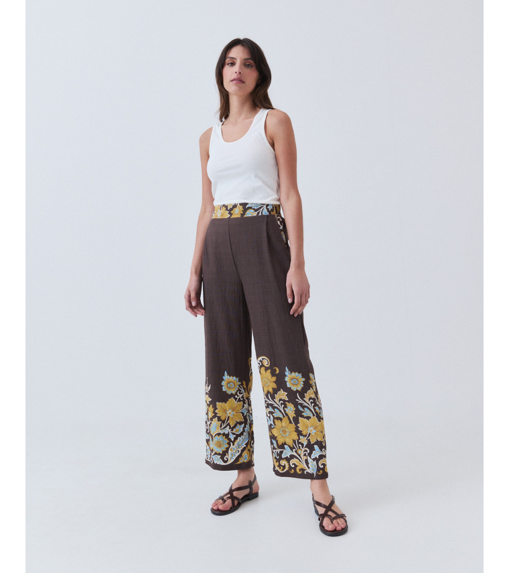 Pantalón Fluido con Estampado de Cachemir y Flores | MULAYA
