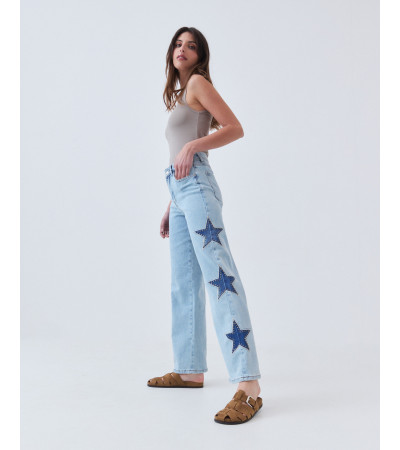 Jeans Wide Leg Estrellas y Tachas Laterales | MULAYA