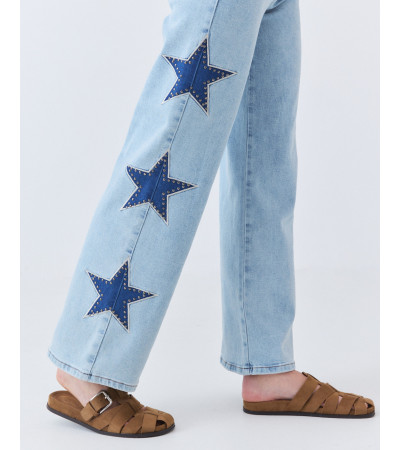Jeans Wide Leg Estrellas y Tachas Laterales | MULAYA