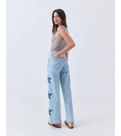 Jeans Wide Leg Estrellas y Tachas Laterales | MULAYA