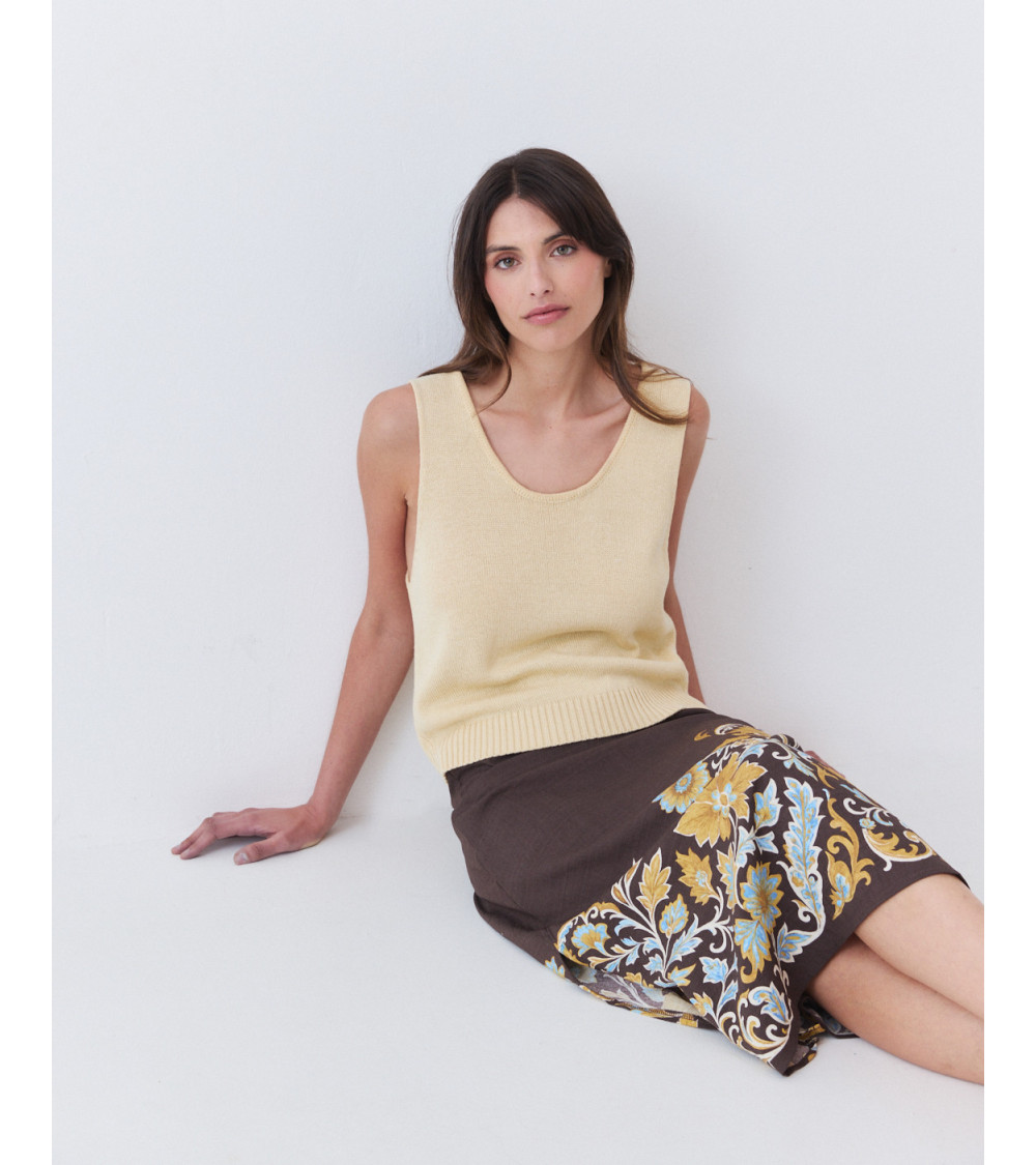 Falda Larga Evasé con Estampado de Cachemir y Flores | MULAYA