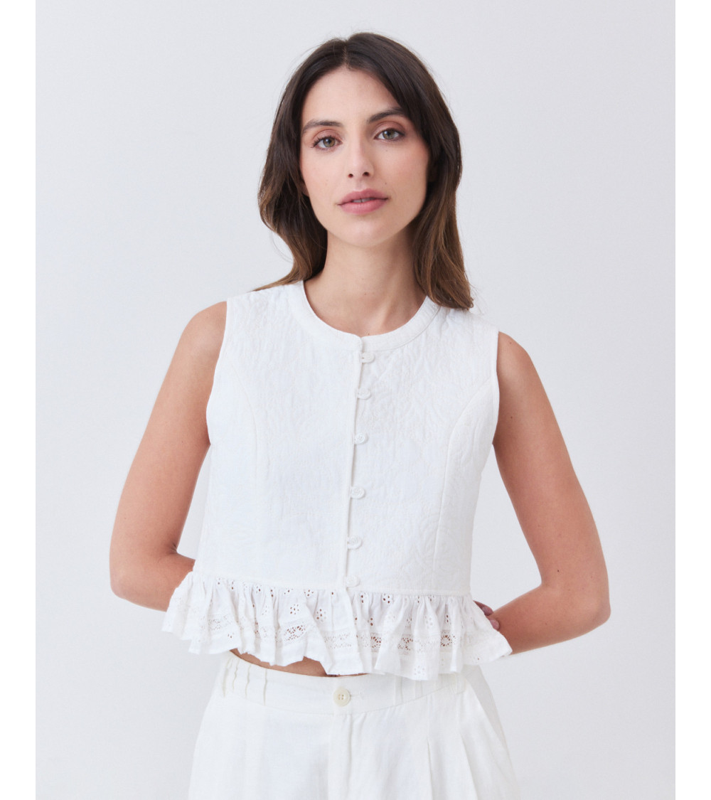 Chaleco Acolchado Bordado con Encaje | MULAYA