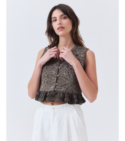 Chaleco Acolchado Bordado con Encaje | MULAYA