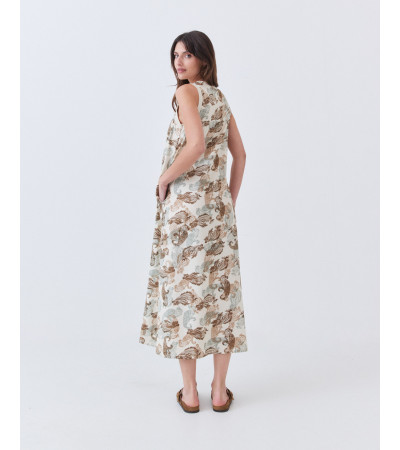 Vestido Largo con Estampado de Cachemir y Rib | MULAYA