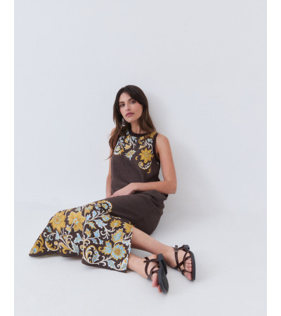 Vestido Largo de Punto Rib con Estampado de Flores | MULAYA