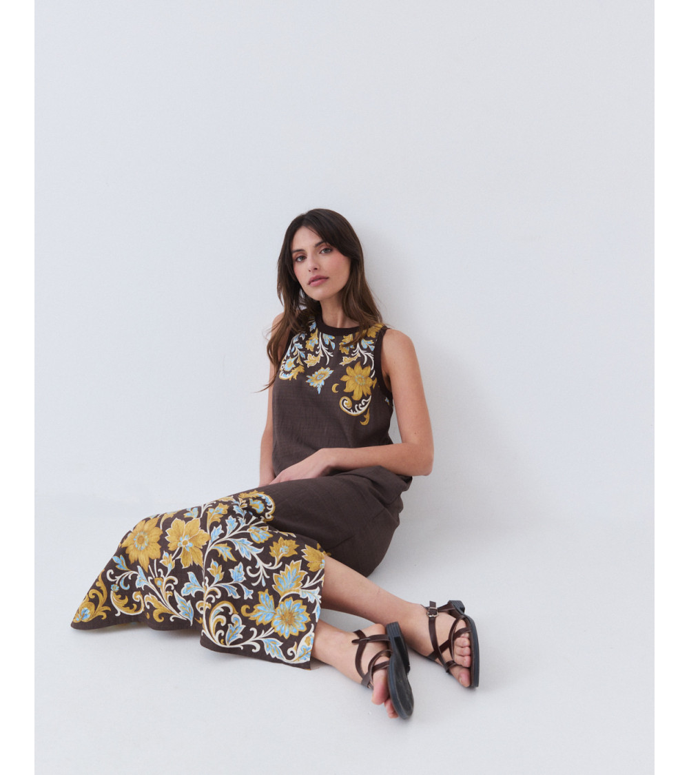 Vestido Largo de Punto Rib con Estampado de Flores | MULAYA