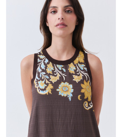 Vestido Largo de Punto Rib con Estampado de Flores | MULAYA